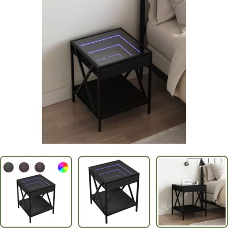 Espejo LED -  Mesita de noche con Infinity LED negra 40x40x49 cm