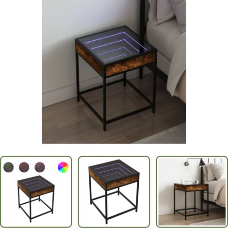 Espejo LED -  Mesita de noche con Infinity LED roble ahumado 40x40x51 cm