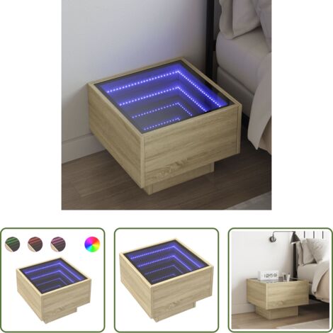 Espejo LED -  Mesita de noche con Infinity LED roble Sonoma 40x40x30 cm