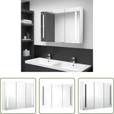 Espejo LED -  Mueble de baño con espejo LED blanco brillante 89x14x62 cm