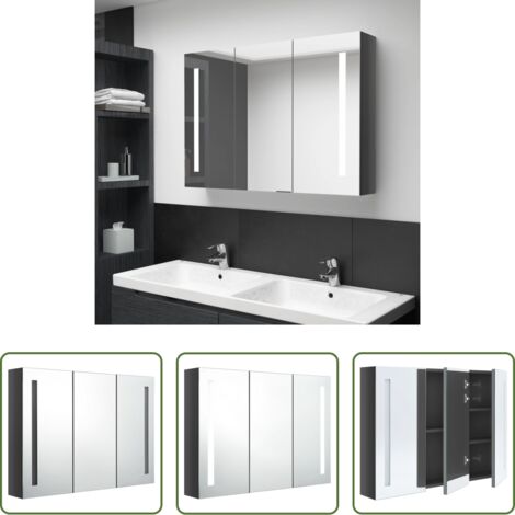 Espejo LED -  Mueble de baño con espejo LED gris brillante 89x14x62 cm