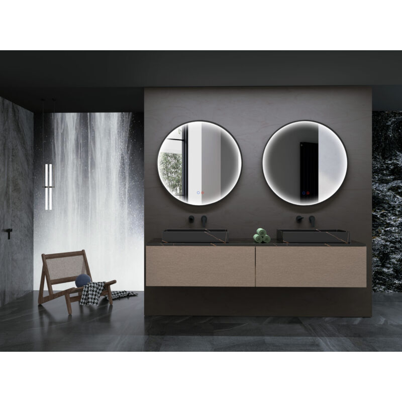 Miroir de salle de bain Led - Miroir rond avec éclairage périmétrique intégré au cadre en aluminium finition noir mat - Série Nepal 100CM ø
