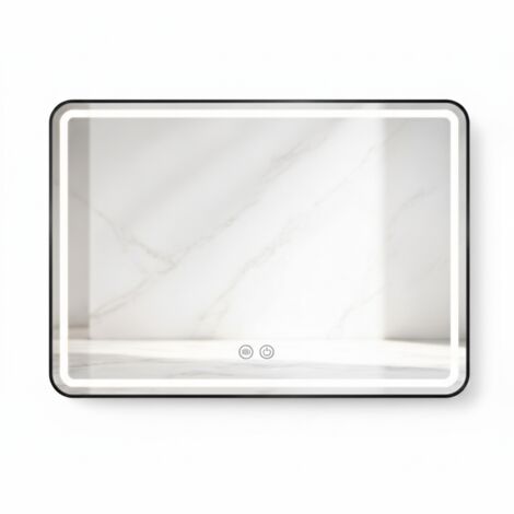 Espejo LED rectangular - 80 x 60 cm - Doble iluminación LED frontal y trasera - Negro - VALORIA