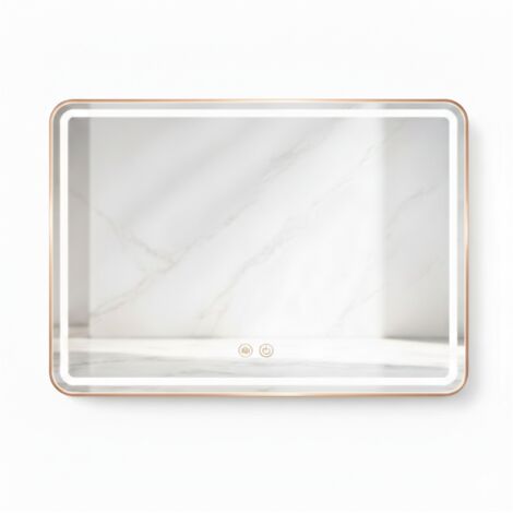 Espejo LED rectangular - 80 x 60 cm - Doble iluminación LED frontal y trasera - Oro rosa - VALORIA
