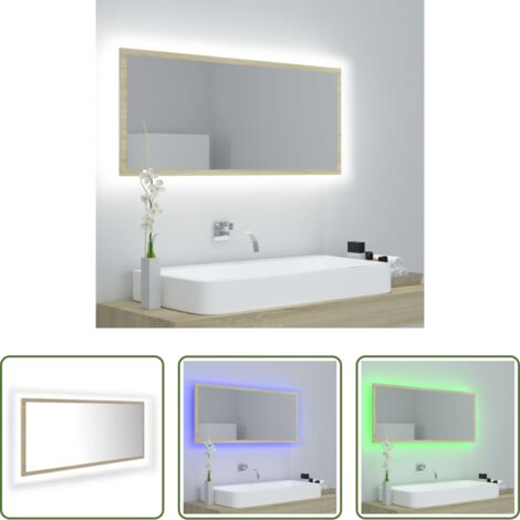 Espejo LED RGB -  Espejo de baño LED acrílico color roble Sonoma 100x8,5x37 cm