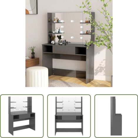 Espejo LED -  Tocador de maquillaje luces LED MDF gris brillo 100x40x135 cm