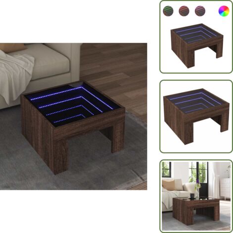 Espejo led - vidaXL Mesa de centro con Infinity LED marrón roble 50x50x30 cm - Ambiente interior