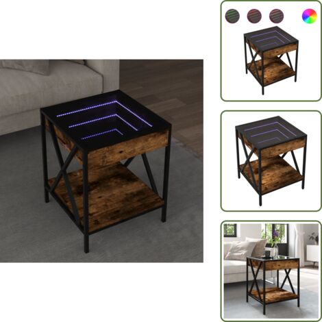 Espejo led - vidaXL Mesa de centro con Infinity LED roble ahumado 40x40x49 cm - Diseño moderno