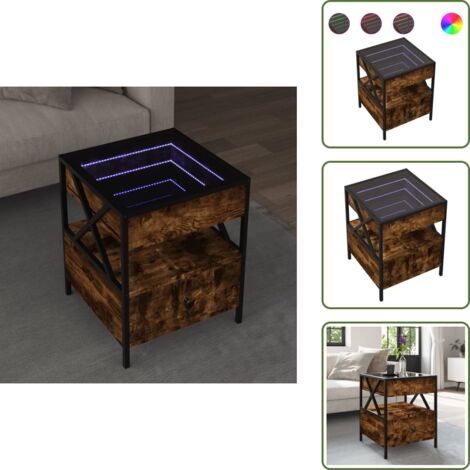 Espejo LED - vidaXL Mesa de centro con Infinity LED roble ahumado 40x40x51 cm - Diseño moderno