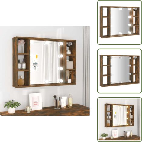 Espejo LED - vidaXL Mueble con espejo y LED color roble ahumado 76x15x55 cm - Mueble de pared