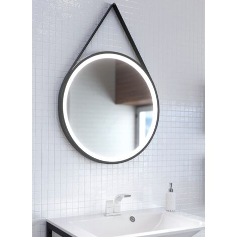 Espejo luminoso como Led Eleganza M Pulsera de cuero negro Diam. 75 cm