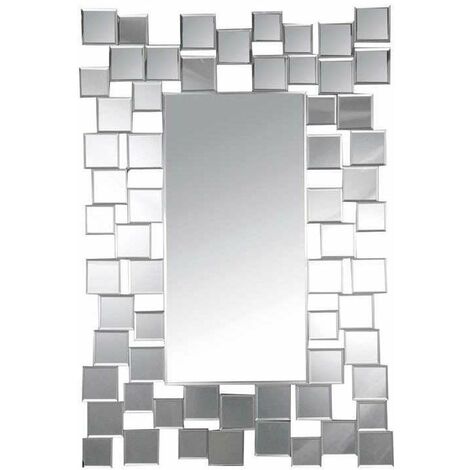 Espejo moderno rectangular en color plata, 61cm(ancho) 90cm(altura) 2cm(fondo).