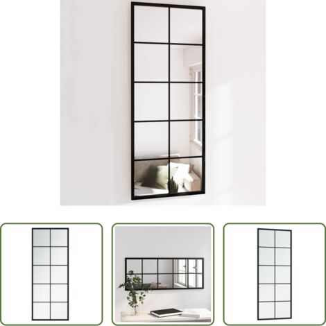 Espejo negro -  Espejo de pared metal negro 100x40 cm
