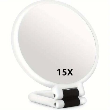 Espejo plegable de doble cara con aumento de 15x KZQ y asa, espejo de maquillaje de bolsillo, espejo tintado, espejo de barbero plegable, adecuado para diversos detalles de maquillaje.