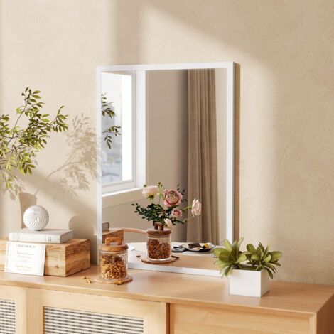 Espejo Rectangular de Baño 50x70 cm Espejo de Pared Decorativo para Salón Entrada Pasillo Horizontal o Vertical Blanco