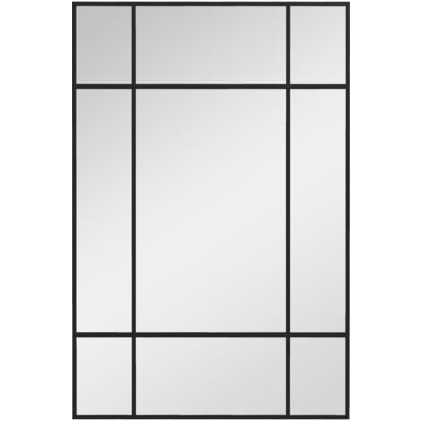 HOMCOM Espejo Rectangular de Pared Espejo de Ventana 90x60 cm con Marco de Metal Espejo Decorativo para Salón Dormitorio Entrada Negro