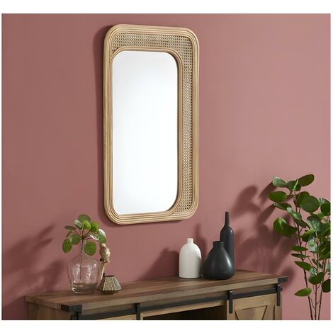 Espejo rectangular de ratán y bambú MELANIE - Alt. 101 cm - natural - Venta-unica - Madera clara