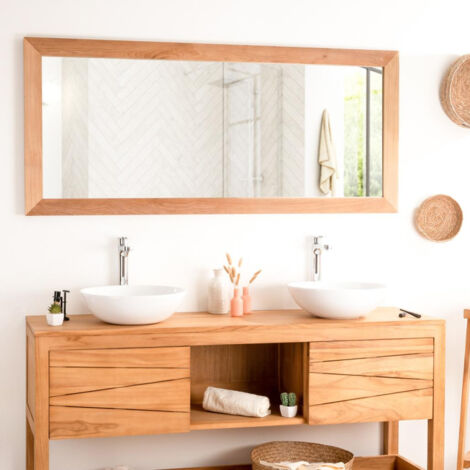 Espejo rectangular grande de teca maciza 160 x 70 cm