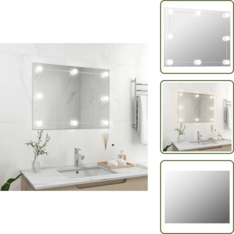 Espejo rectangular - vidaXL Espejo de pared sin marco con luces LED rectangular de vidrio - Espejo sin marco