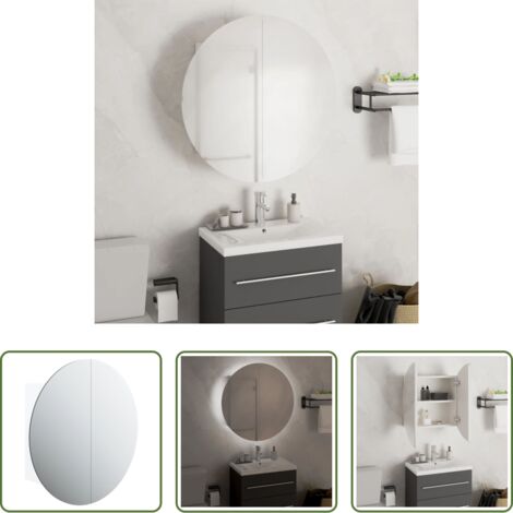 Espejo redondo -  Armario de baño con espejo redondo y LED blanco 47x47x17,5 cm
