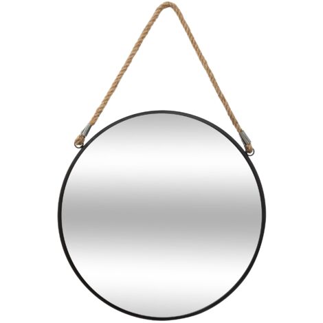 Espejo redondo con cuerda, en metalD. 55 cm