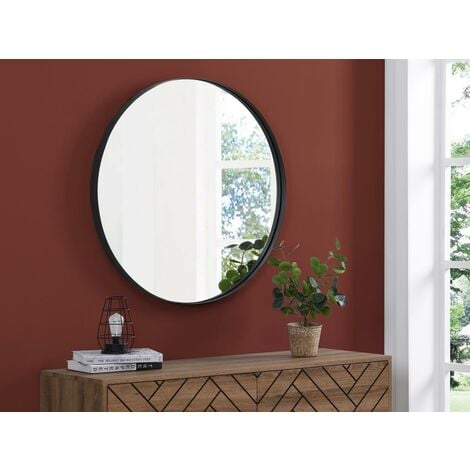 Mueble Entrada Recibidor Con Espejo Redondo De Pared De 80cm Tuly