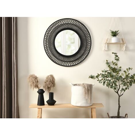 Espejo redondo de ratán y bambú - D. 80 cm - Negro - FERTO - Venta-unica - Negro