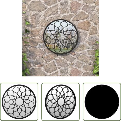 Espejo redondo -  Espejo de jardín redondo hierro negro uso exterior 60x3 cm