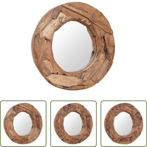Espejo redondo -  Espejo decorativo redondo teca 60 cm