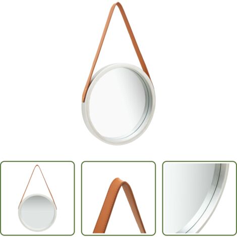 Espejo retro -  Espejo de pared con correa plateado 40 cm