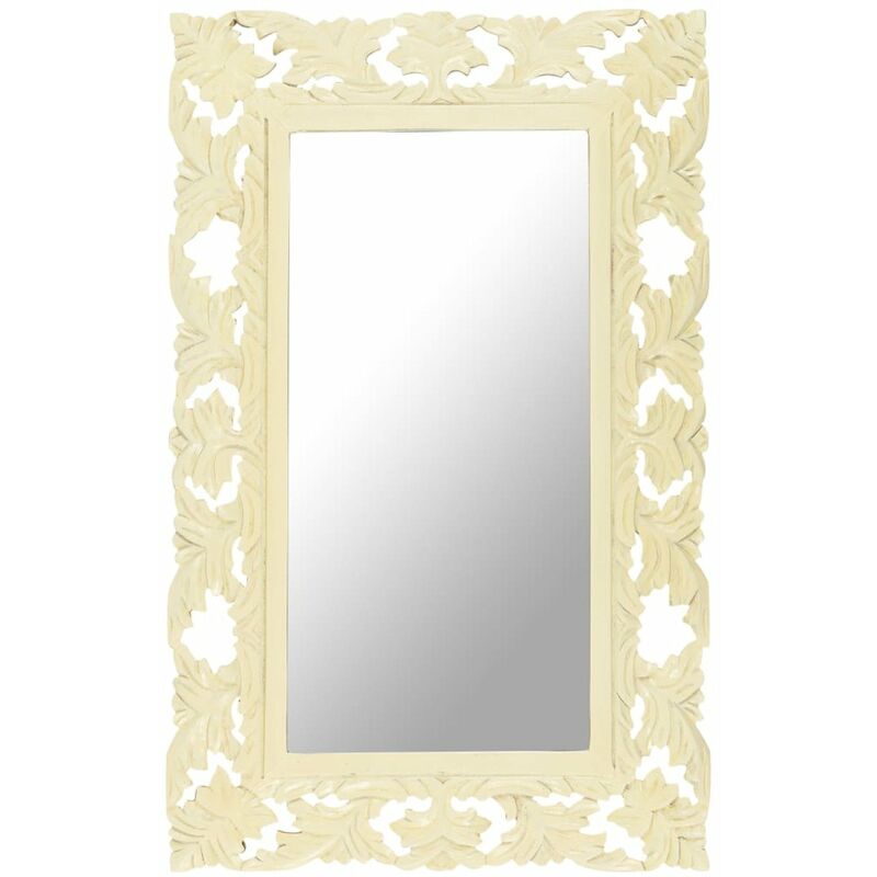 

Espejo tallado a mano madera maciza de mango blanco 80x50 cm