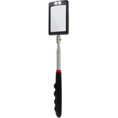 Espejo telescópico LED ultrafino - Pilas incluidas - Muy claro - Extensible hasta 88 cm - Doble rótula - Mango antideslizante,