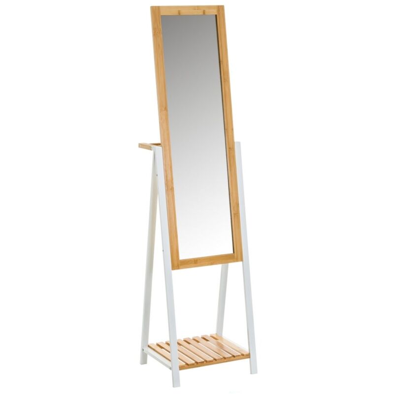 

Lolahome - Espejo toallero blanco de bambú de metal de 160x35x41 cm