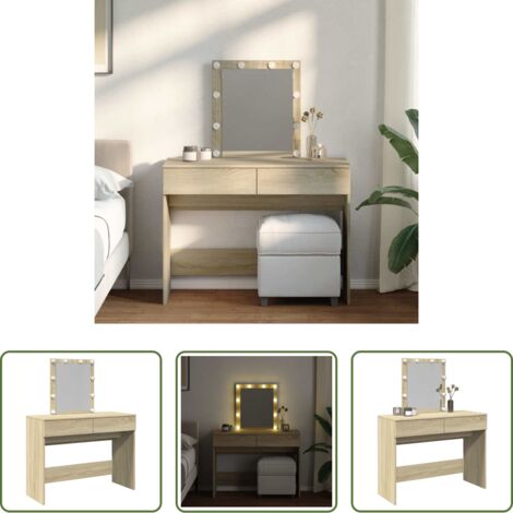 Espejo -  Tocador con LED color roble Sonoma 100x40x130 cm