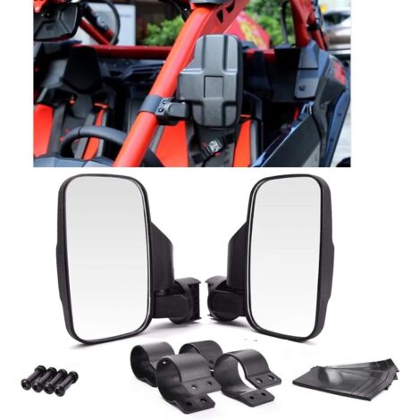 Espejo UTV, espejo lateral con jaula de barra antivuelco de 1,6" 1,75" a 2", espejo retrovisor para Polaris RZR Ranger 900 1000, Can Am Kawasaki Mule Yamaha Rhino Cage vidrio templado inastillable