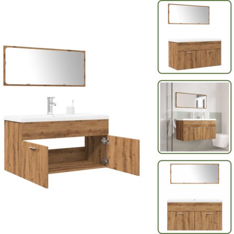 Espejo - vidaXL Juego de muebles baño 3 piezas madera ingeniería roble artisan - Muebles de baño de madera
