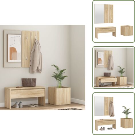 Espejo - vidaXL Juego de muebles de recibidor madera contrachapada roble Sonoma - Perchero