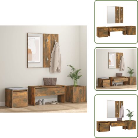 Espejo - vidaXL Set de muebles de recibidor madera contrachapada roble ahumado - Perchero