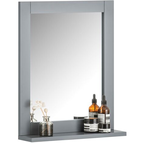Espejos de baño sencillos Espejo de Pared con 1 Estante Espejo de baño Color Gris Oscuro FRG129-SG SoBuy ES