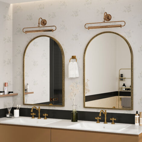 Espejos de baño sencillos, espejo de pared vintage, apto para baño, dormitorio, sala de estar, arqueado, dorado