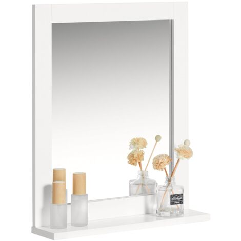Espejos de baño sencillos Mueble de Pared con Espejo, 2 en 1 Espejo y Estante de Baño, L40xP10xH49cm FRG129-W SoBuy ES