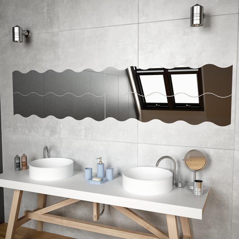 

Happyshopping - Espejos de pared vidrio ondulado 110x23 cm 4 unidades