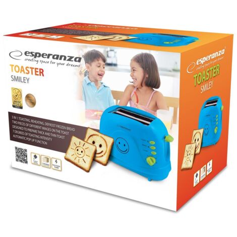 Esperanza 2-Scheiben-Toaster mit Smiley-Design und Timer, Krümelschublade, Farbe blau