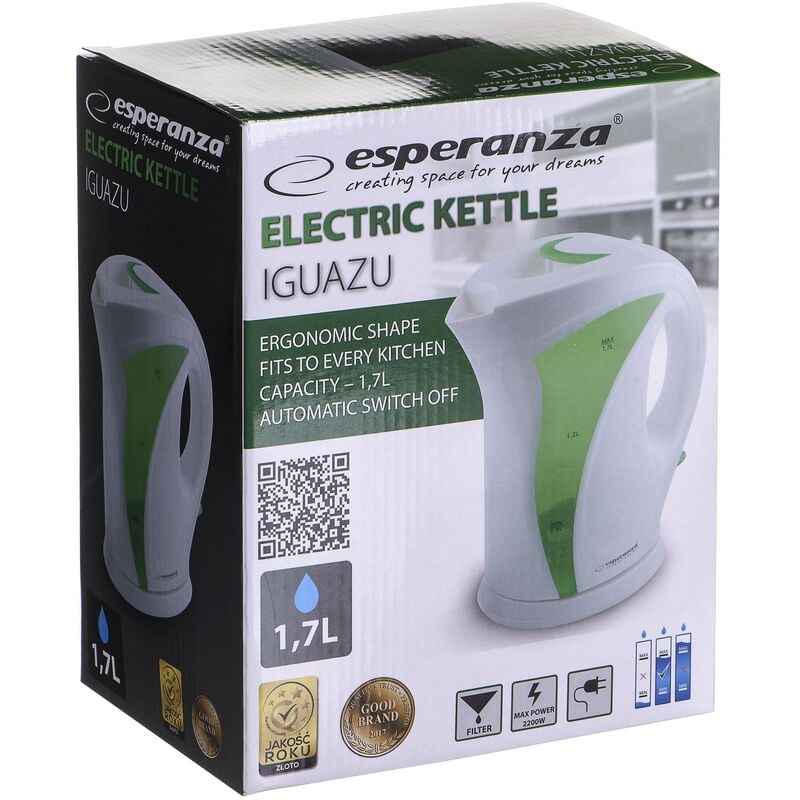 Image of Ekk018g bollitore elettrico 1,7 l, bianco / green - Esperanza