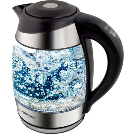 Esperanza Elektrischer Wasserkocher aus Glas mit LED und Temperaturregler, 1,7 l, Schwarz
