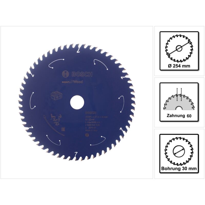 Bosch - Accessories Lama Per Sega Circolare Expert For Wood (Legno, 254 x 30 x 2.1 mm, 60 Denti, Accessorio Per Sega Circolare a Batteria)