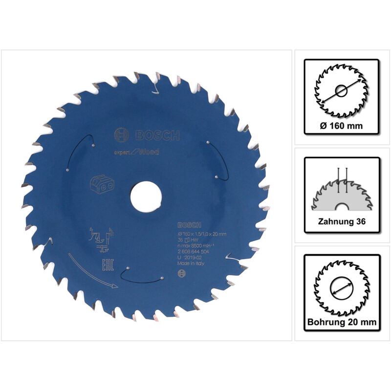 Lama circolare a batteria Expert per legno, 160 x 1,5/1 x 20, 36 denti