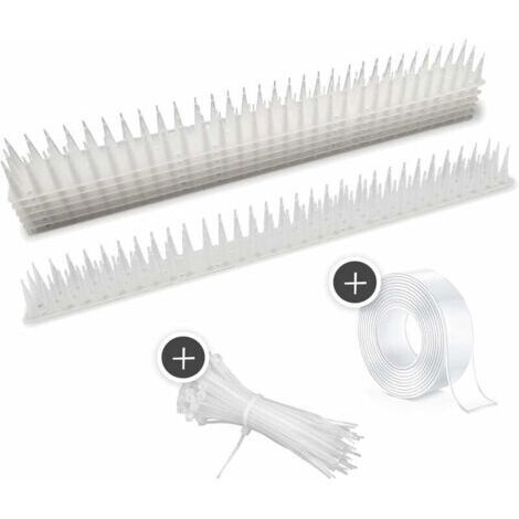 Espigas Anti-Palomas GABRIELLE – 5m+ – Protección Avanzada para Balcón, Valla y Techo – Incluye Cinta Adhesiva Impermeable y Tiras de Cable – 12 Unid. (Blanco)