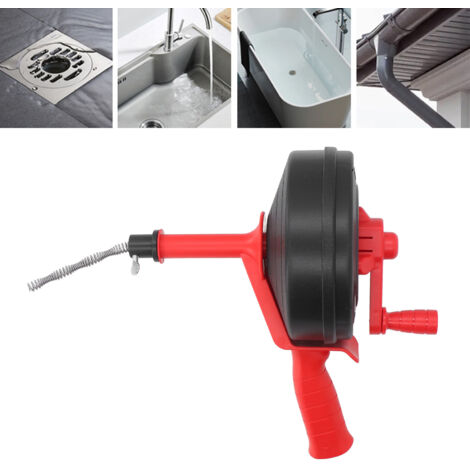 Espiral de acero al manganeso para desatascar desagües 65 – Herramienta multifuncional para la limpieza de desagües en cocinas y baños – Roja, 5 m / 16,4 pies