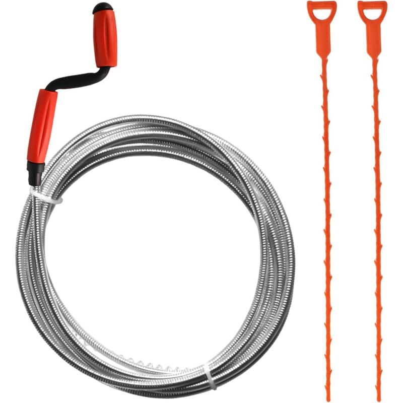 Espiral desatascadora con garra, 1,2 m, con 2 bobinas de plástico de 51 cm, para limpieza de lavabos, tuberías de cocina